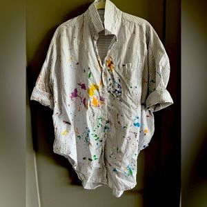 Anthropologie Stripe button down shirt with splatter paint pattern